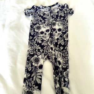 Bums and Roses short sleeved zippered bamboo romper.